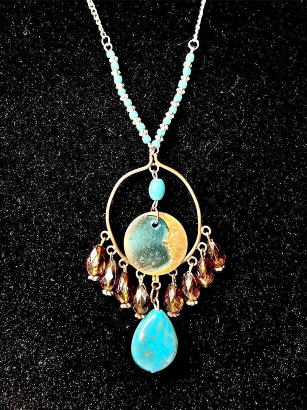 Boho Moon Turquoise Statement Pendant Necklace